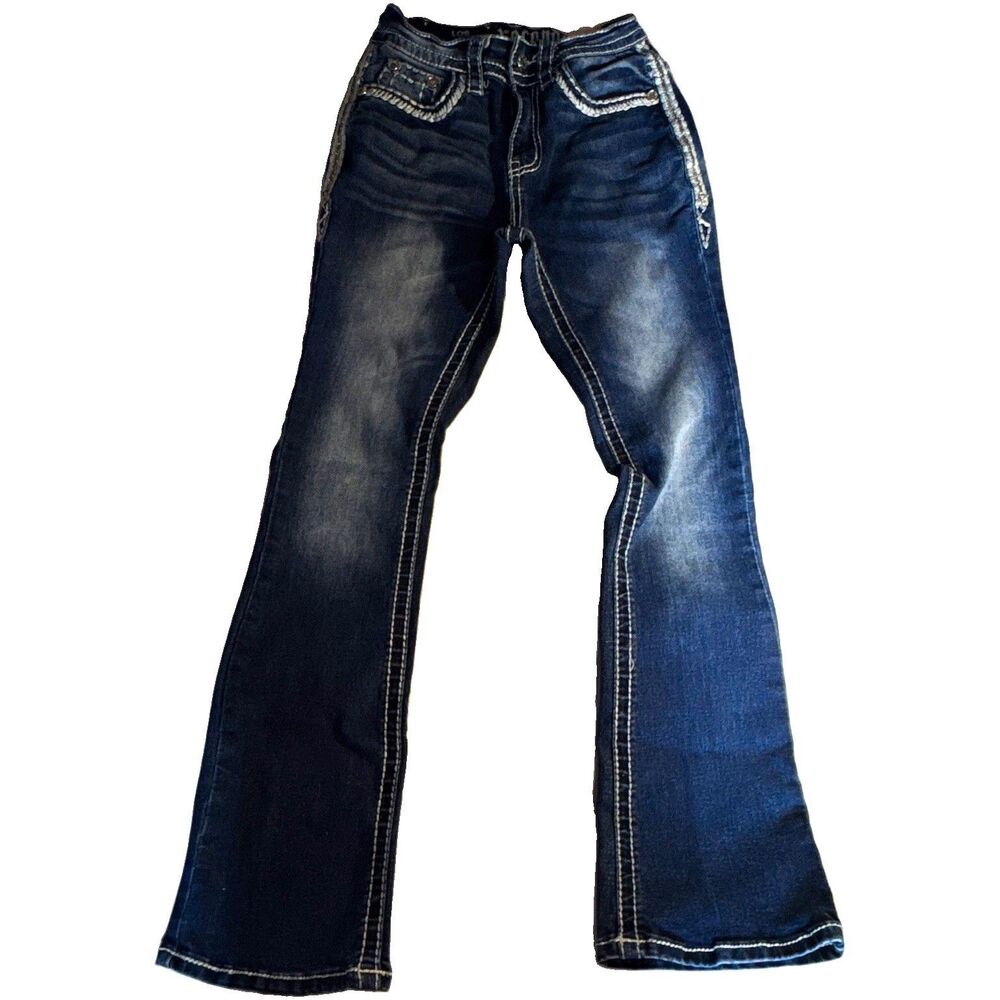 Los Angeles Women's Blue Bootcut Stretch Jeans Embroidered Cross Xecondo Yves